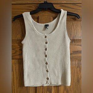 Women’s Moon and Madison Ribbed Button-Front Tank Top - Cream Size M